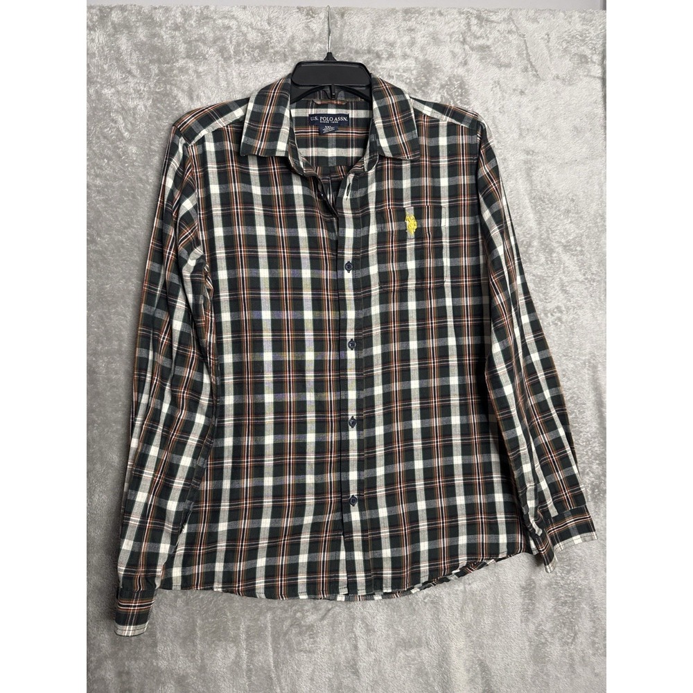 U.S. Polo‎ Assn Plaid Button Front Shirt Womens XXL 18 Green Long Sleeve Logo